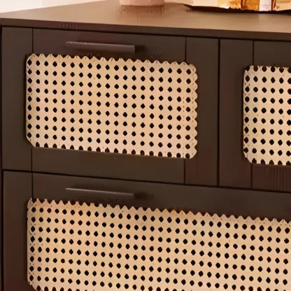 Modern Black Wooden Dresser with Mirror Vanity for Restroom Image - 12