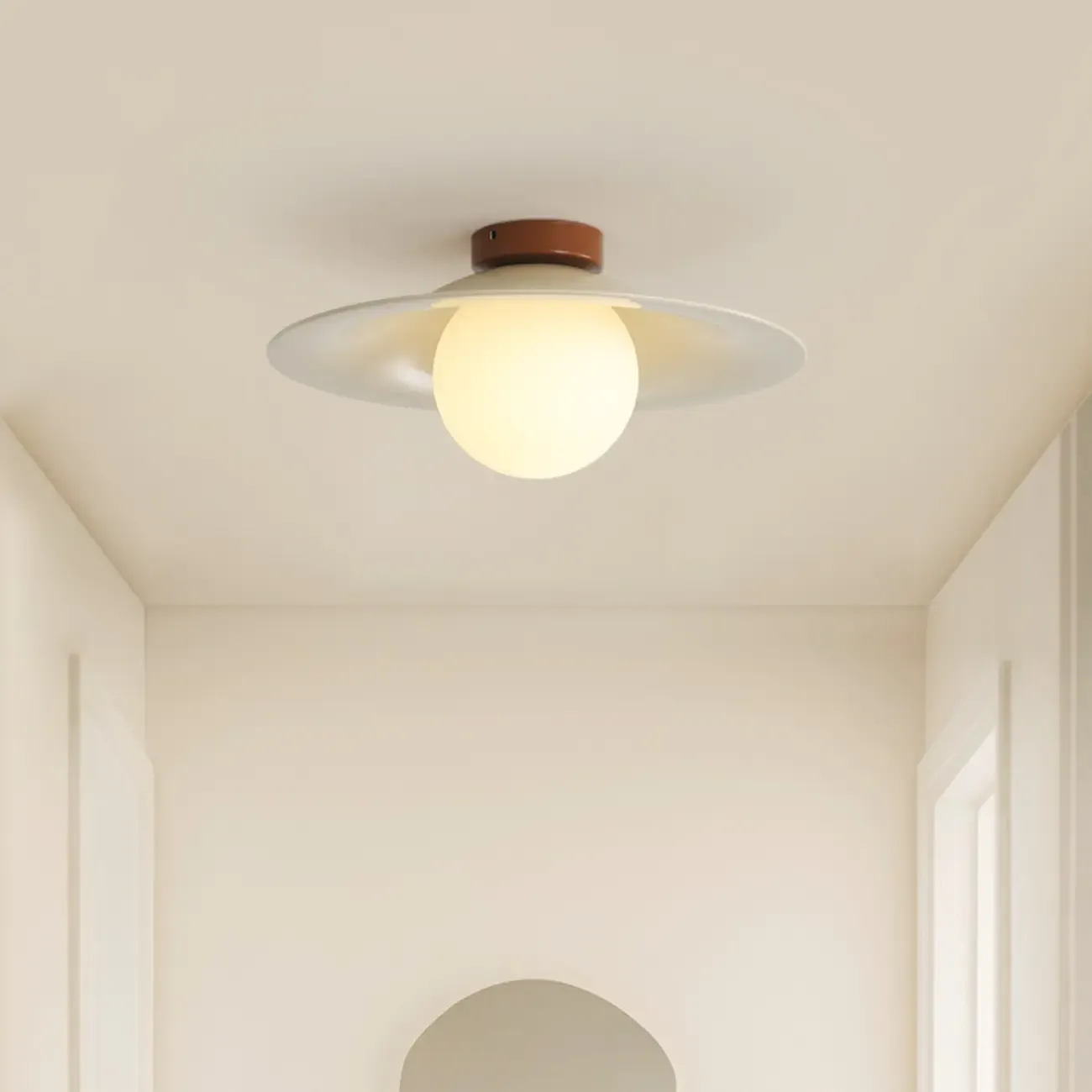 Small Geometric Semi Flush Ceiling Light with Plastic Shade Image - 2