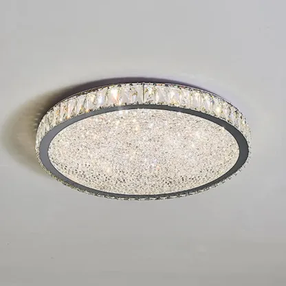 Luxury Circular Crystal Flush Ceiling Light for Living Room Image - 6