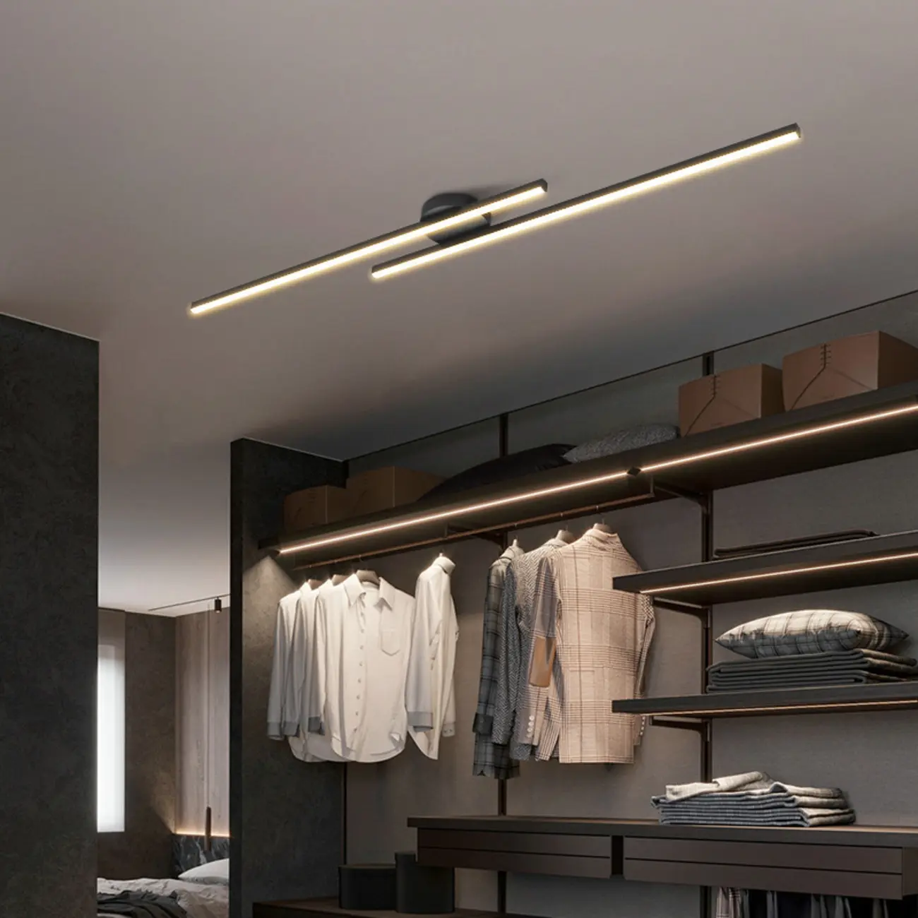 2-Light Linear LED Semi Flush Ceiling Light for Living Room Image - 1 | homeyfad