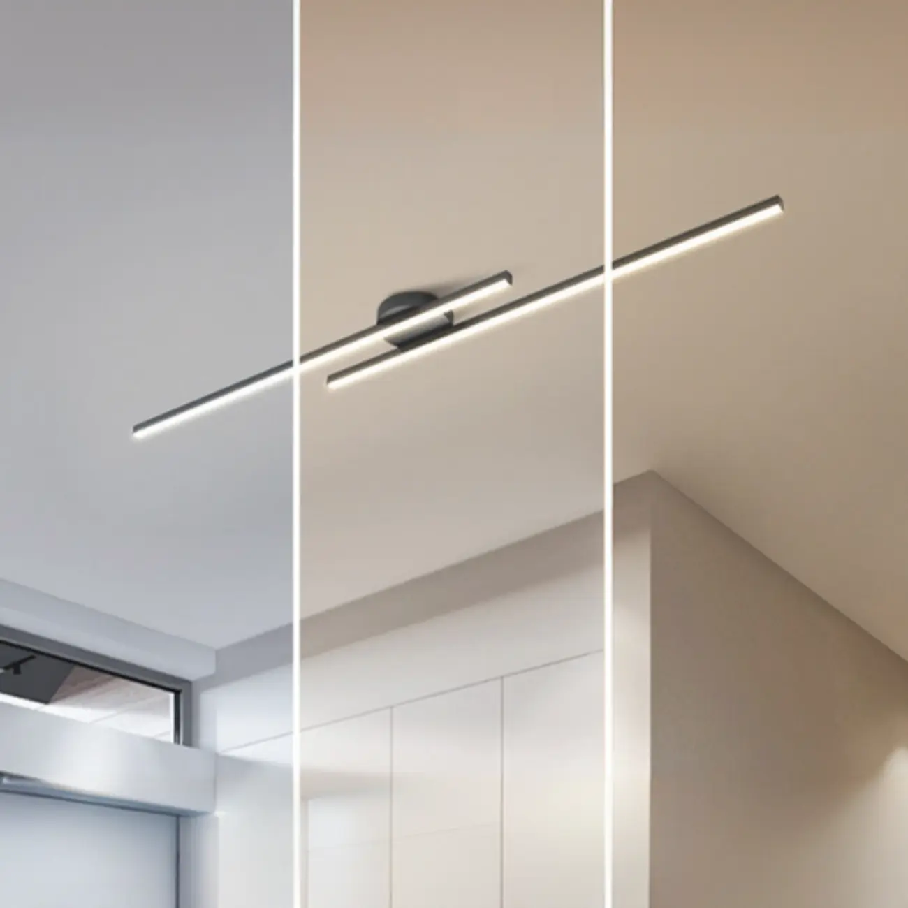 2-Light Linear LED Semi Flush Ceiling Light for Living Room Image - 16 | homeyfad