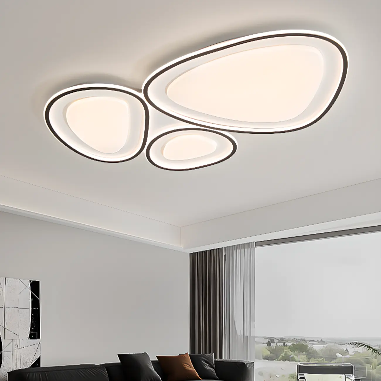 Modern Black-White Flush Ceiling Light with 3 Gear Dimming Image - 1 | homeyfad