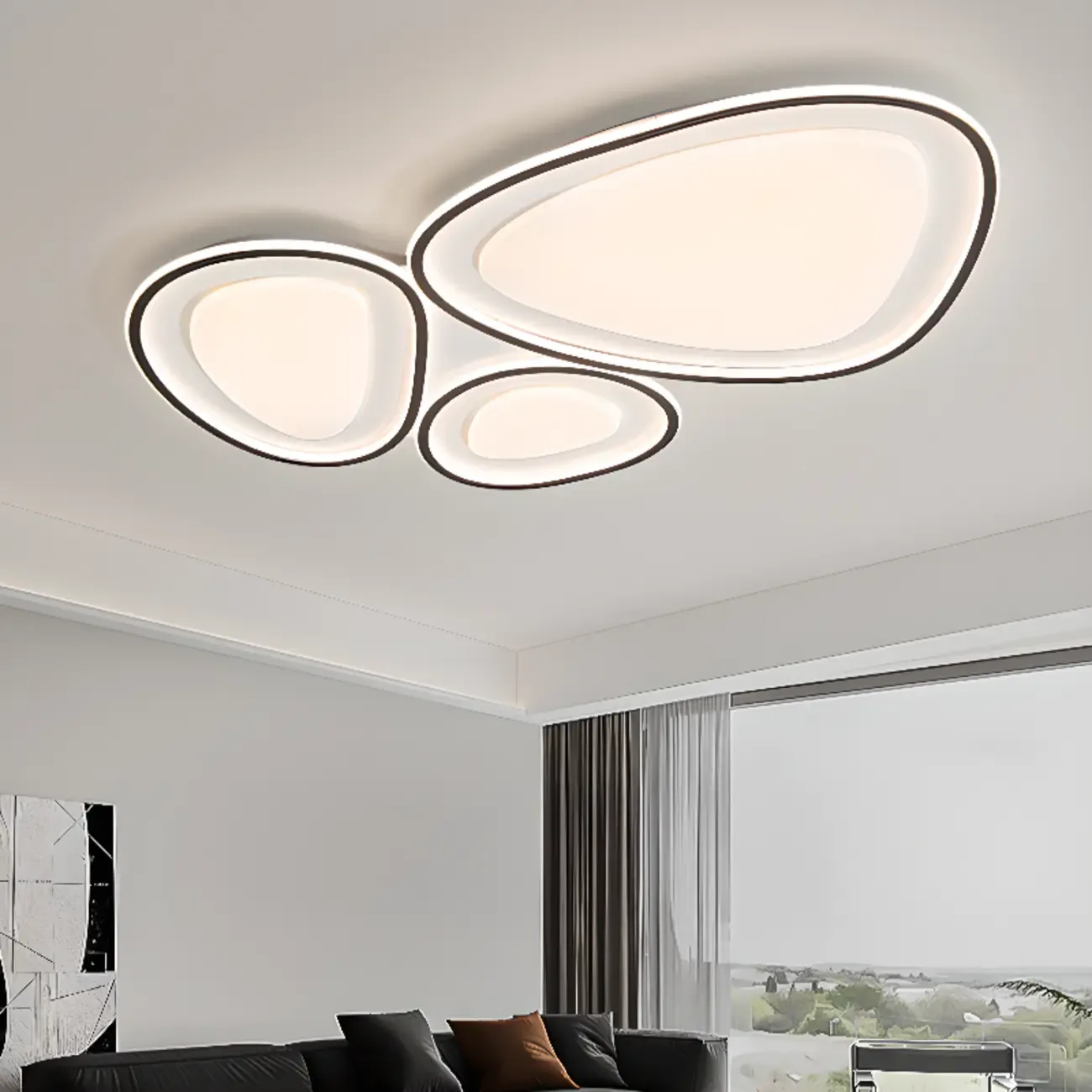 Modern Black-White Flush Ceiling Light with 3 Gear Dimming Image - 1