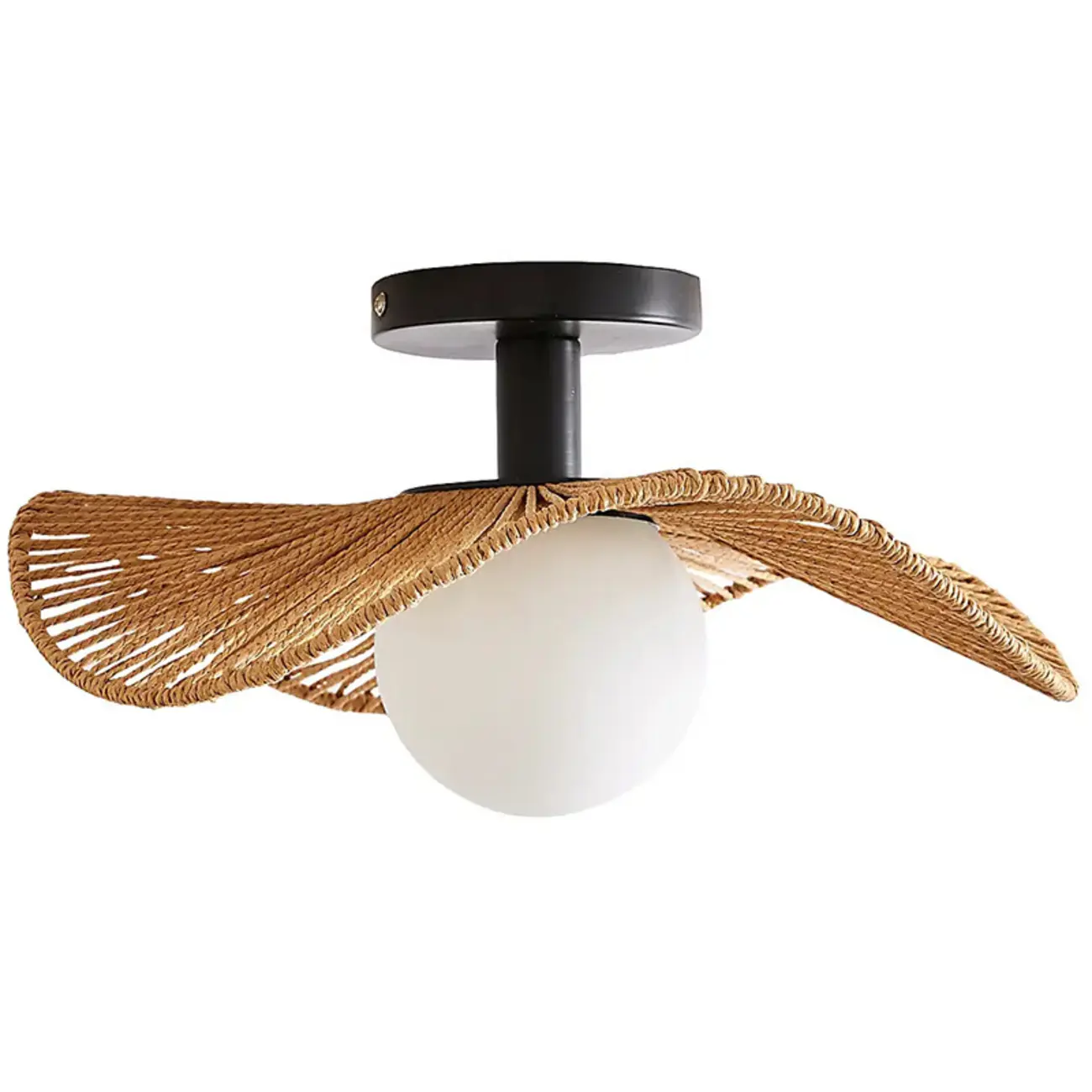 Oriental LED Semi-Flush Ceiling Light with Rattan Shade Image - 5 | homeyfad