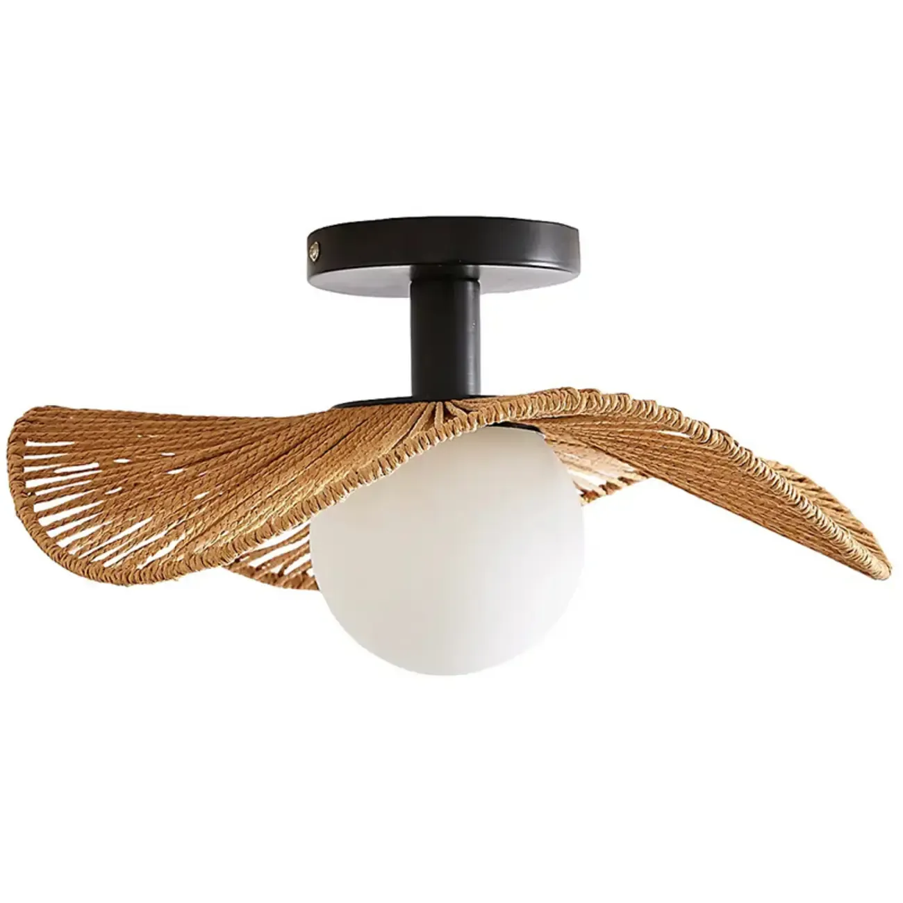 Oriental LED Semi-Flush Ceiling Light with Rattan Shade Image - 5