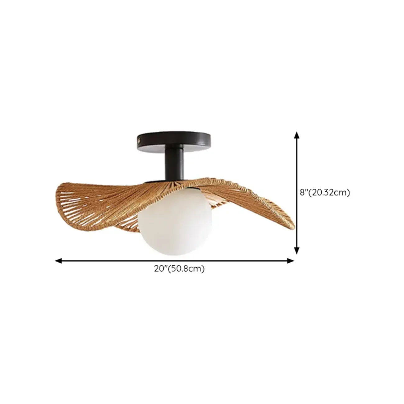 Oriental LED Semi-Flush Ceiling Light with Rattan Shade Image - 10