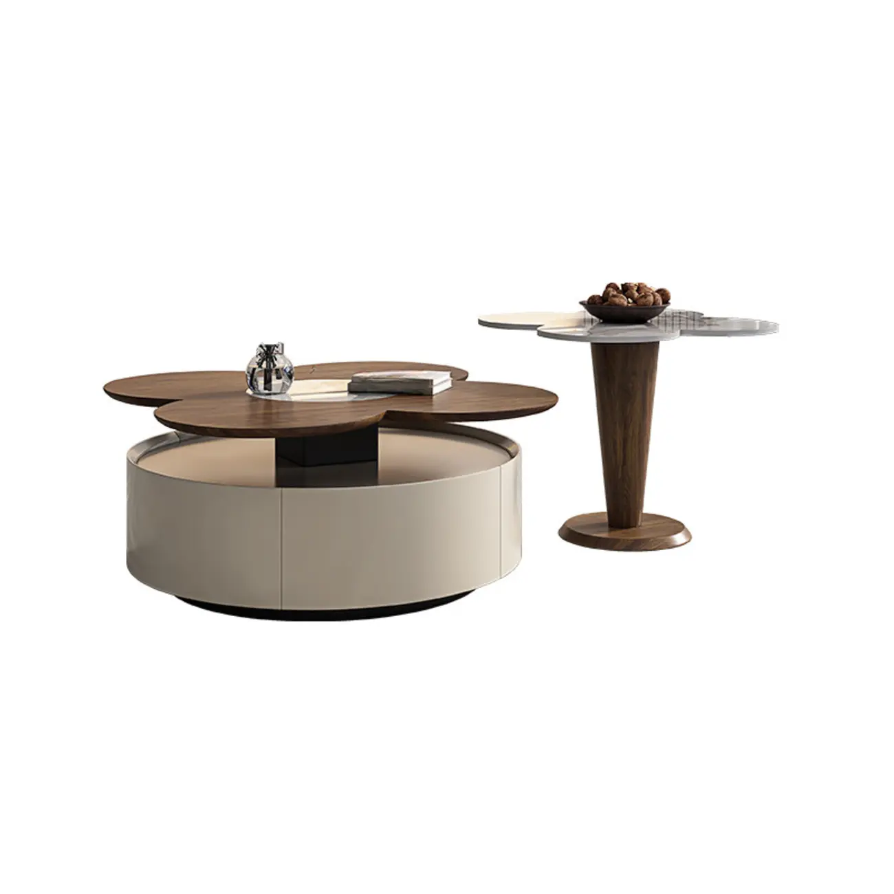 Modern Beige Nesting Coffee Table with Drawer- Free Form Image - 3 | homeyfad