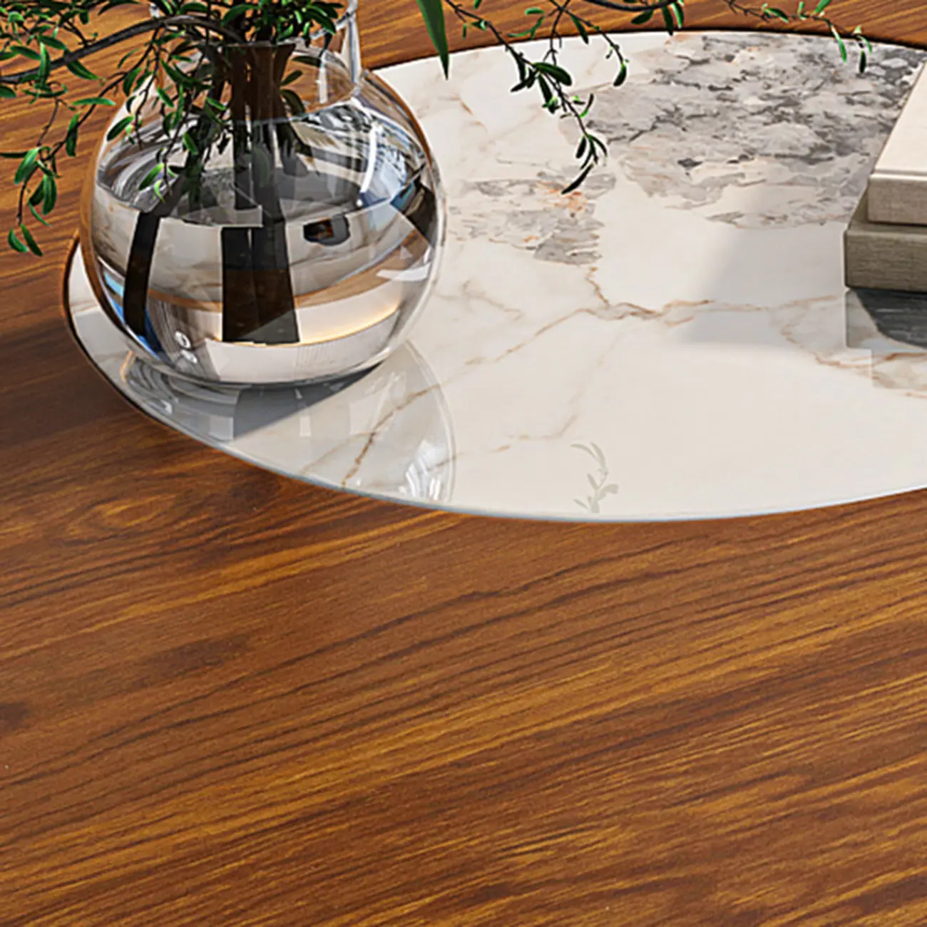 Modern Beige Nesting Coffee Table with Drawer- Free Form Image - 4 | homeyfad