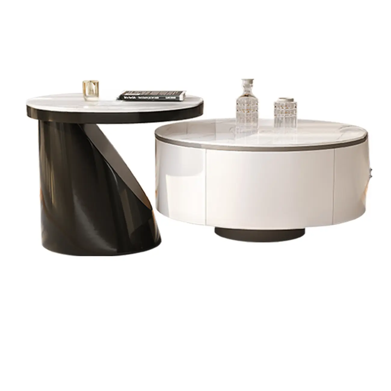 Elegant Indoor Round Nesting Coffee Table with 2 Drawers Image - 10 | homeyfad