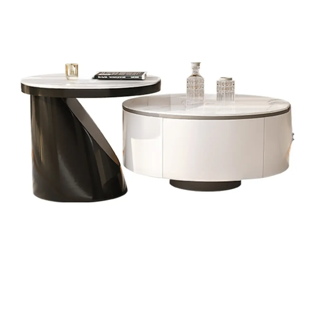Elegant Indoor Round Nesting Coffee Table with 2 Drawers Image - 10