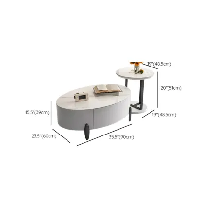 Elegant Indoor Round Nesting Coffee Table with 2 Drawers #size
