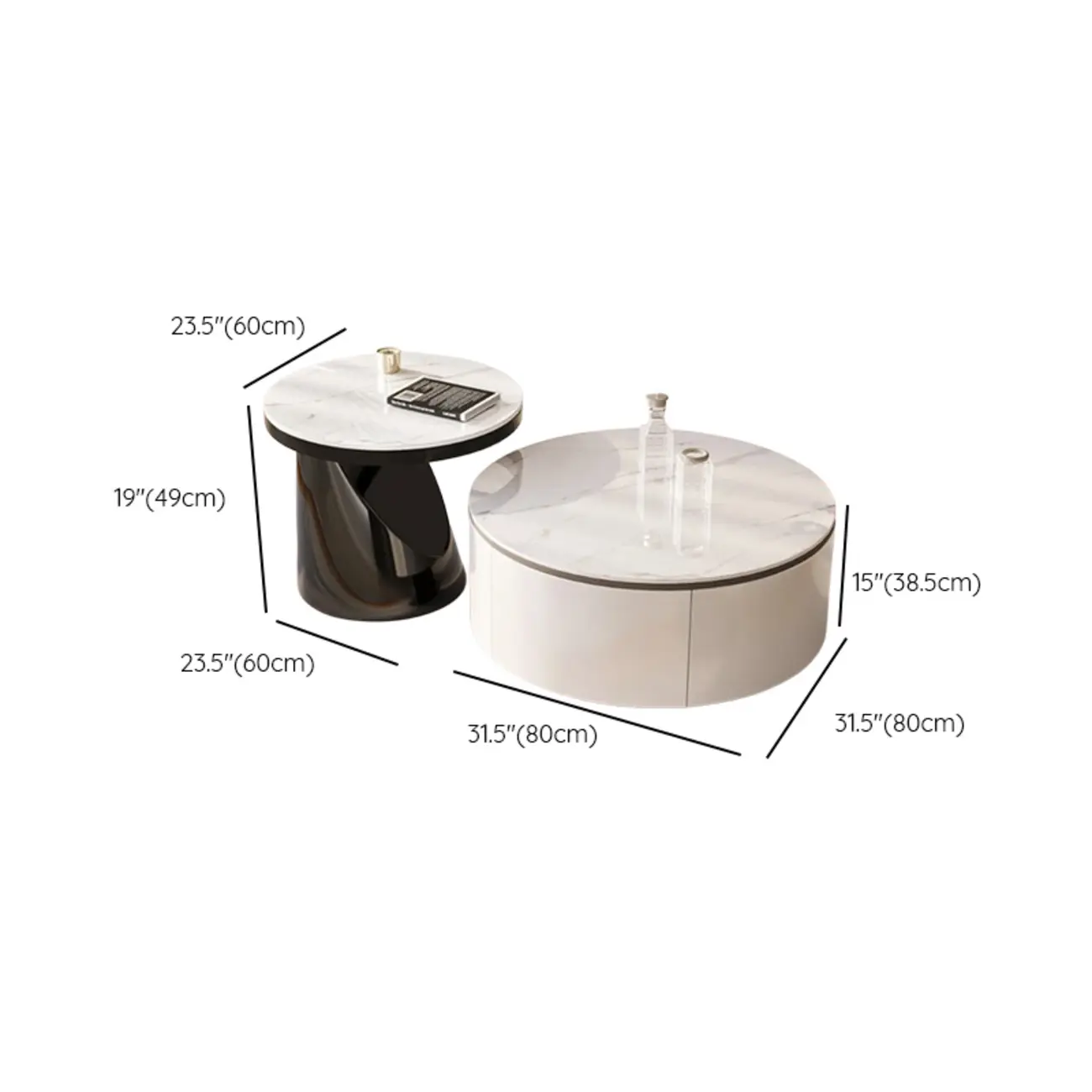 Elegant Indoor Round Nesting Coffee Table with 2 Drawers Image - 19 | homeyfad