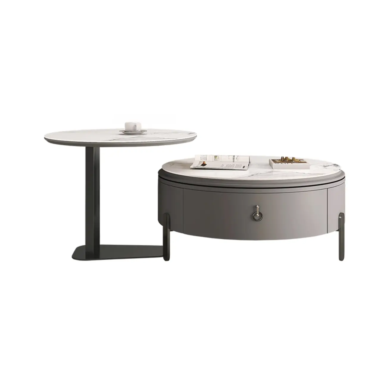Gray Round Nesting Coffee Table with Storage, Lift Top Image - 9 | homeyfad