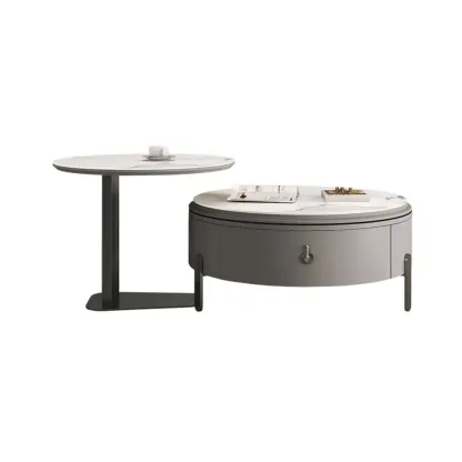 Gray Round Nesting Coffee Table with Storage, Lift Top Image - 9