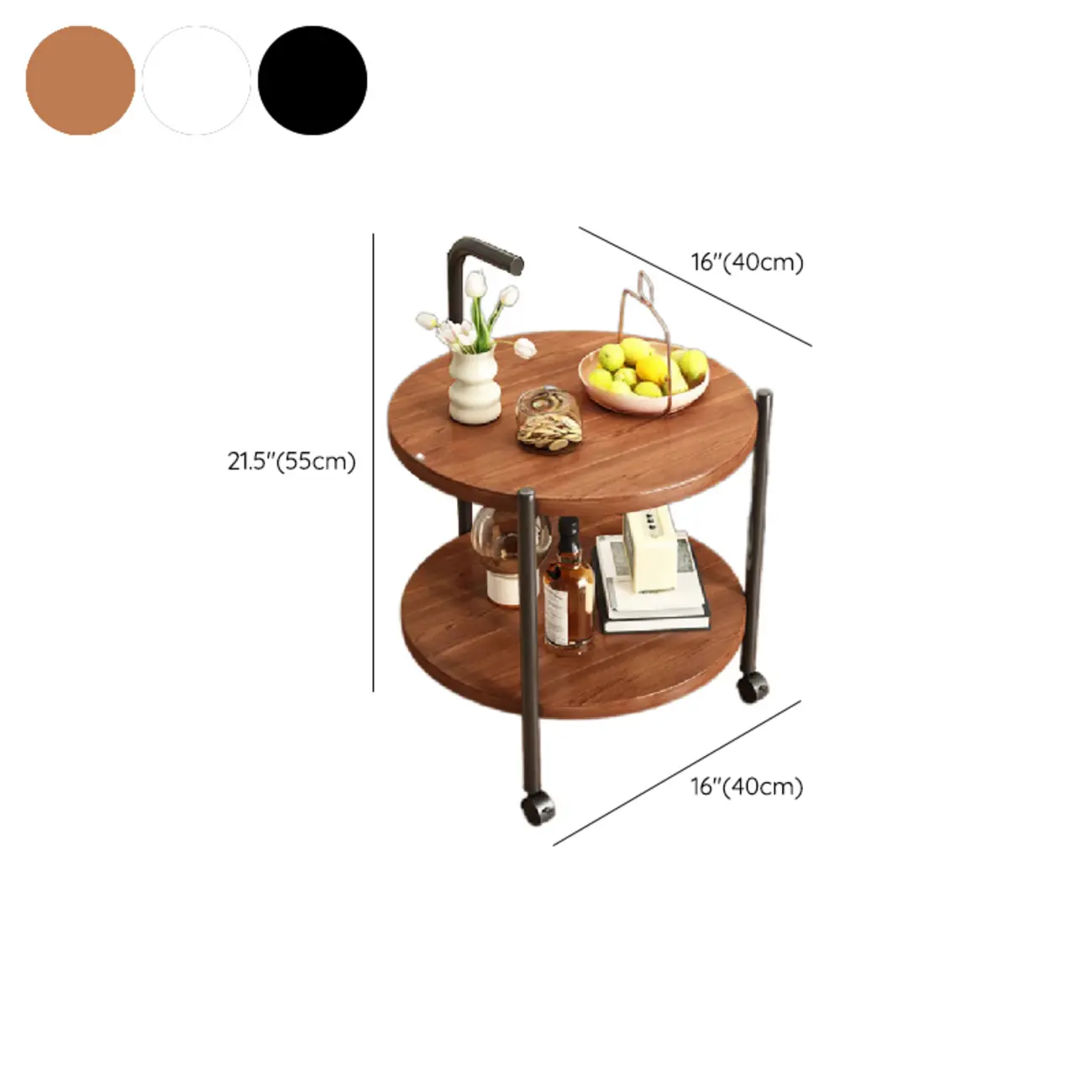 Modern 2-Tier Wood Round Coffee Table with Wheels, Tray #size | homeyfad