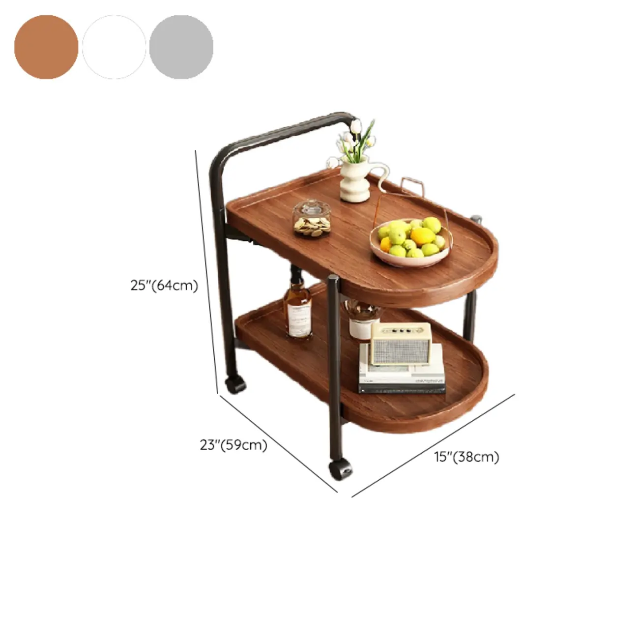 Modern 2-Tier Wood Round Coffee Table with Wheels, Tray Image - 17 | homeyfad