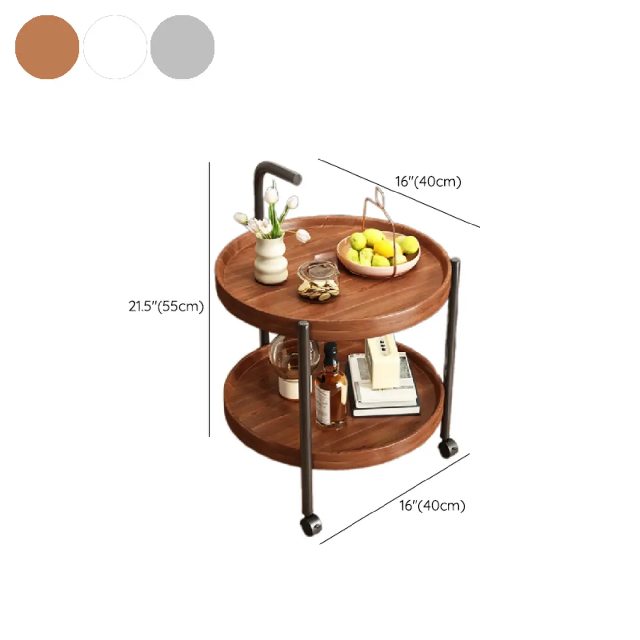 Modern 2-Tier Wood Round Coffee Table with Wheels, Tray Image - 18 | homeyfad