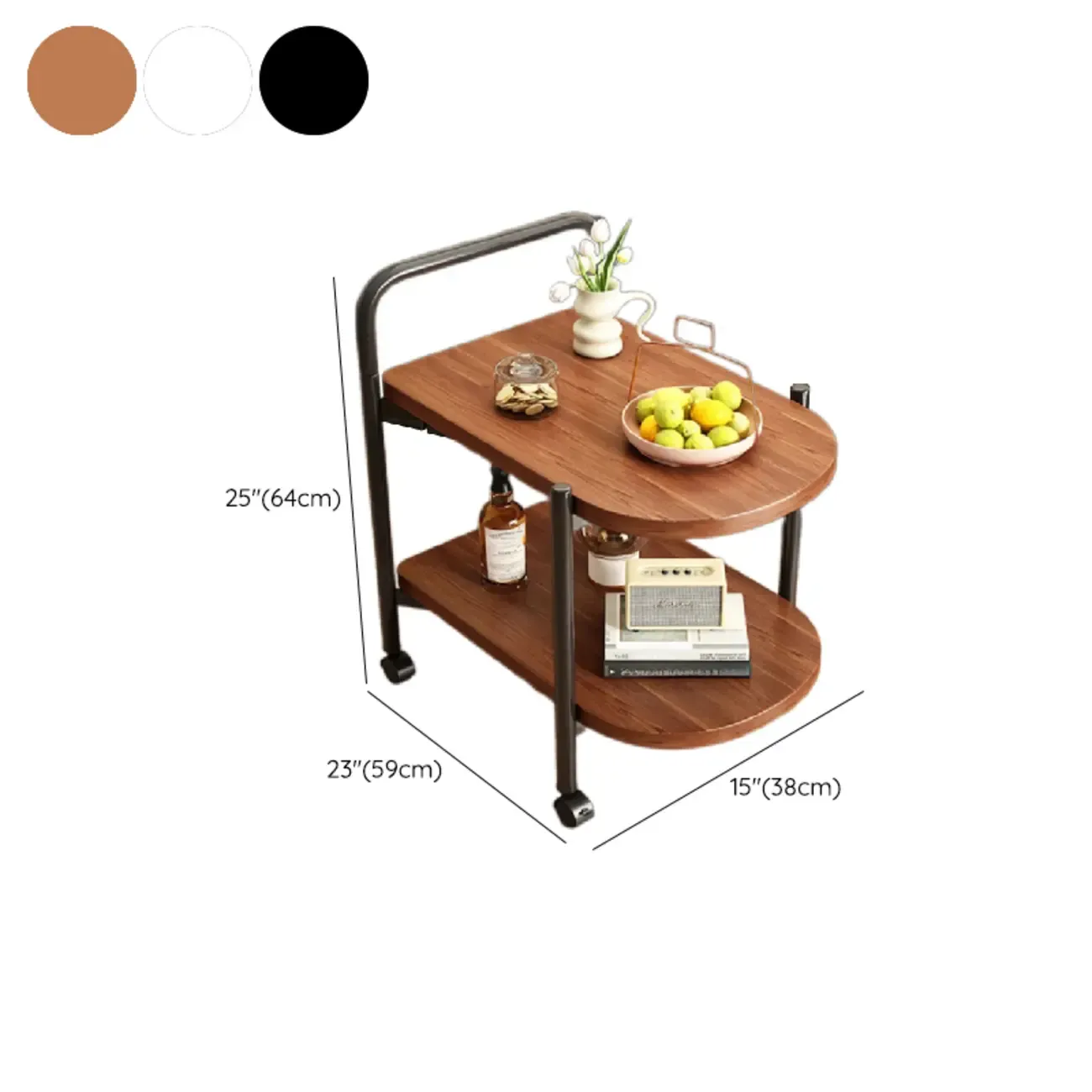 Modern 2-Tier Wood Round Coffee Table with Wheels, Tray Image - 19