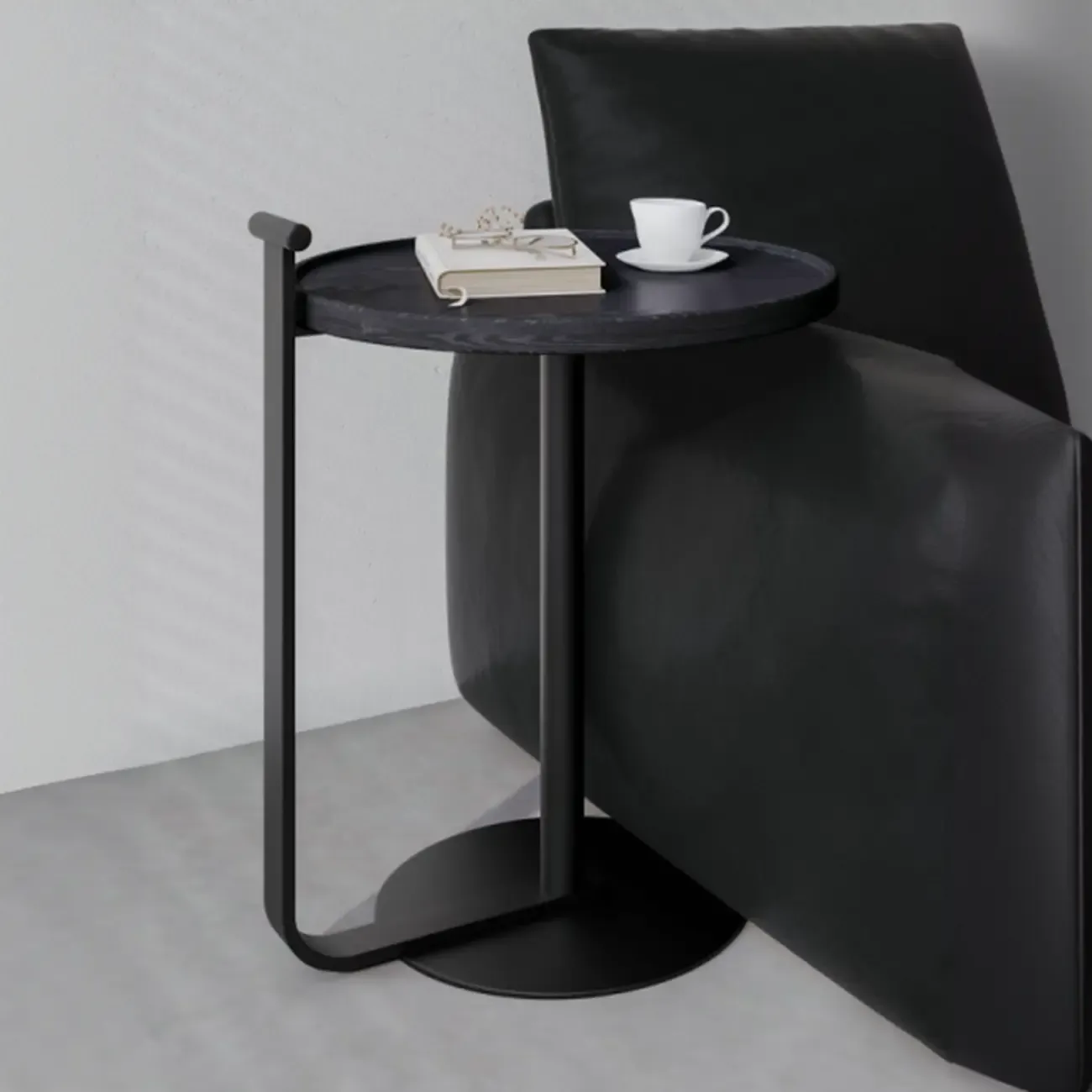 Minimalist Round Coffee Table for Living Room - Steel Base Image - 6