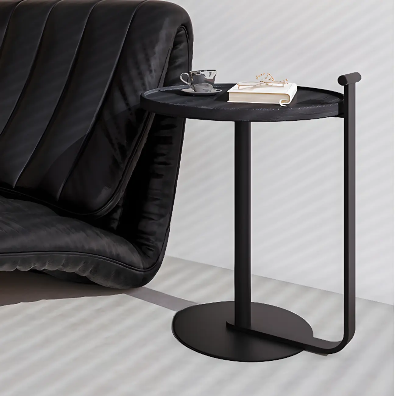 Minimalist Round Coffee Table for Living Room - Steel Base Image - 7 | homeyfad