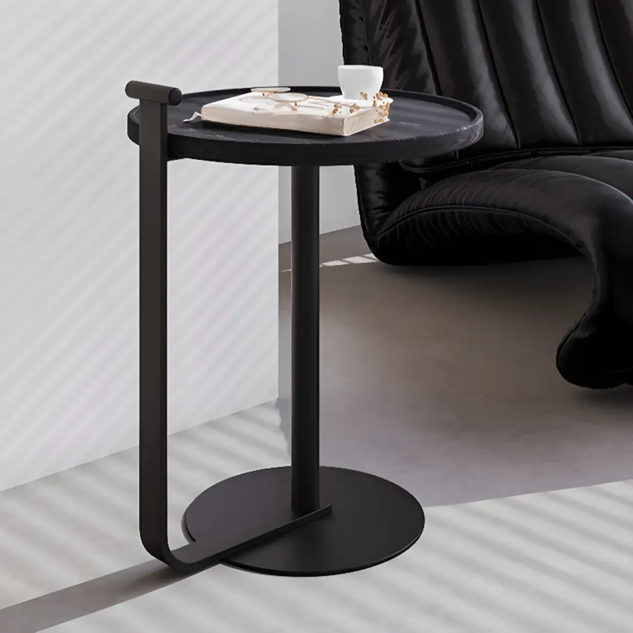 Minimalist Round Coffee Table for Living Room - Steel Base Image - 8