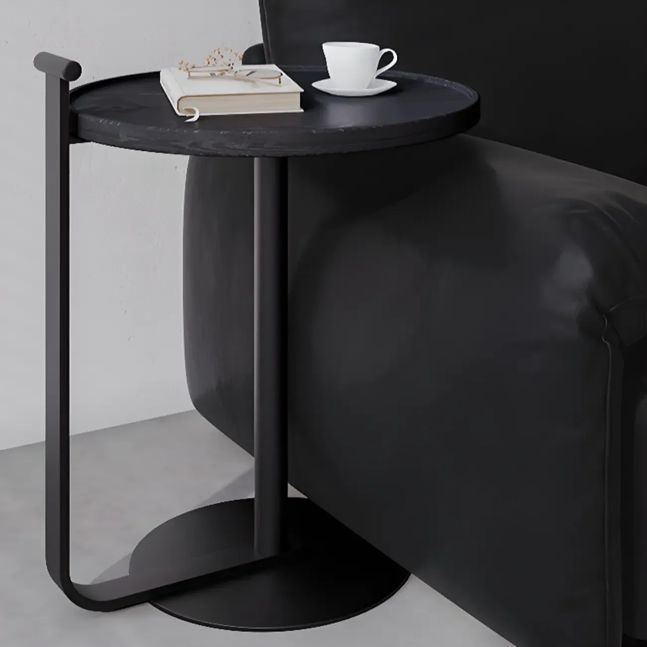 Minimalist Round Coffee Table for Living Room - Steel Base Image - 9