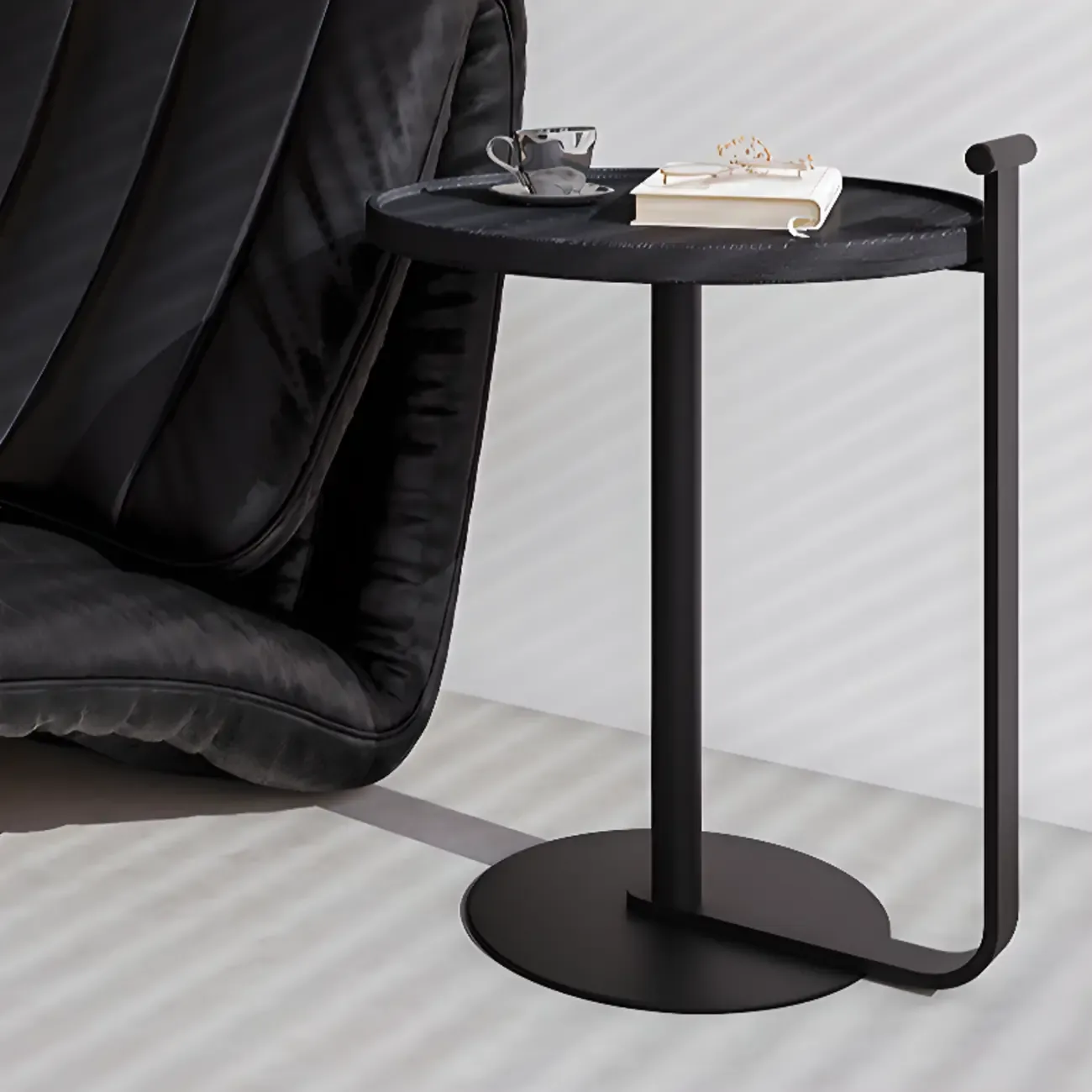 Minimalist Round Coffee Table for Living Room - Steel Base Image - 10