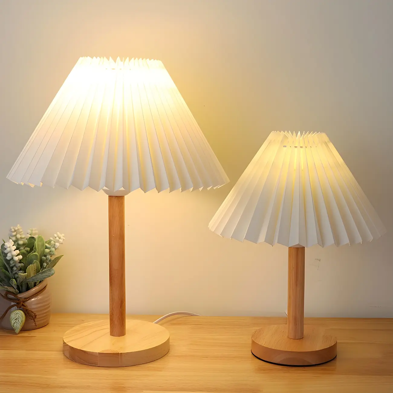 Natural Wood Table Lamp Plug In Electric LED for Bedroom Image - 3 | homeyfad