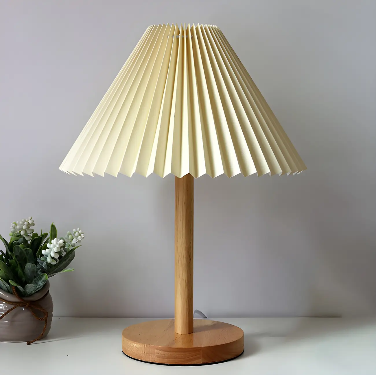 Natural Wood Table Lamp Plug In Electric LED for Bedroom Image - 4 | homeyfad