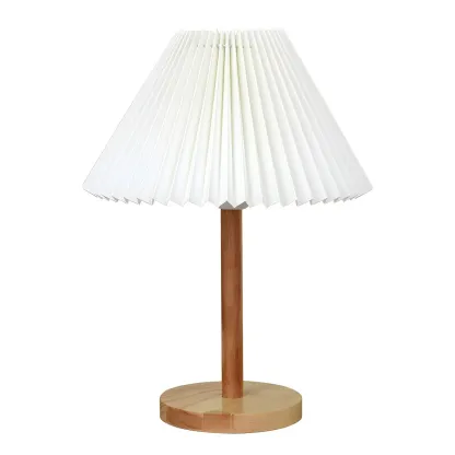 Natural Wood Table Lamp Plug In Electric LED for Bedroom Image - 5