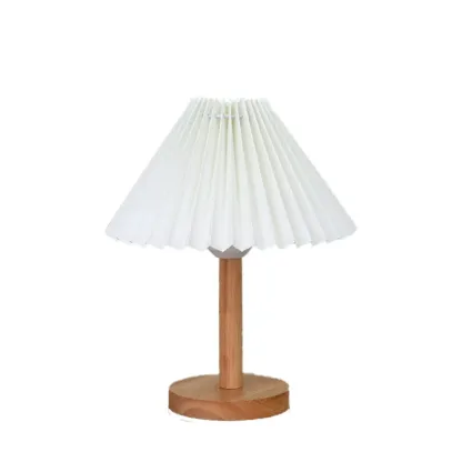Natural Wood Table Lamp Plug In Electric LED for Bedroom Image - 8