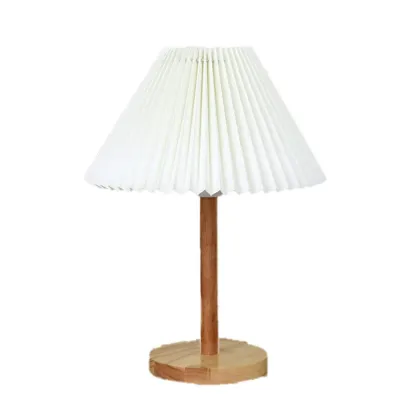 Natural Wood Table Lamp Plug In Electric LED for Bedroom Image - 9