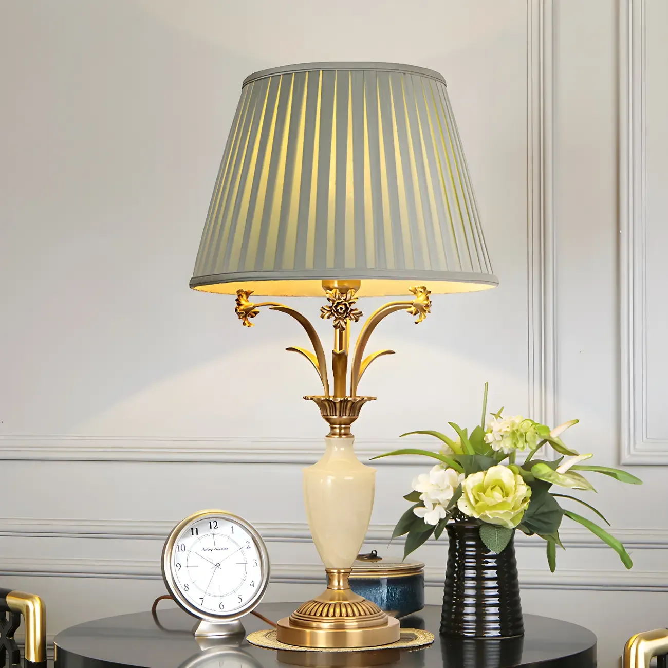 Green Elegant Metal Table Lamp Remote Control for Living Room Image - 1