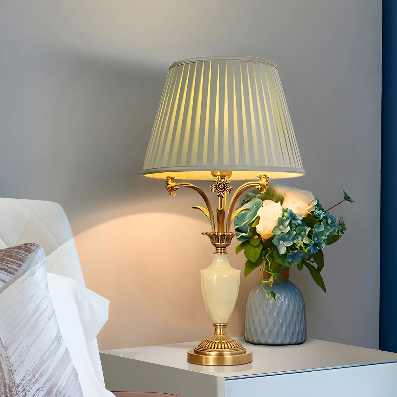 Green Elegant Metal Table Lamp Remote Control for Living Room Image - 2 | homeyfad