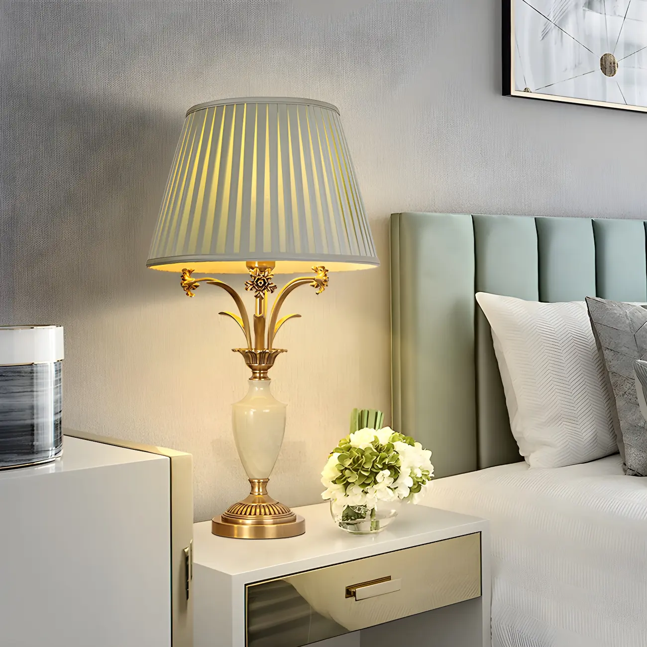 Green Elegant Metal Table Lamp Remote Control for Living Room Image - 3 | homeyfad