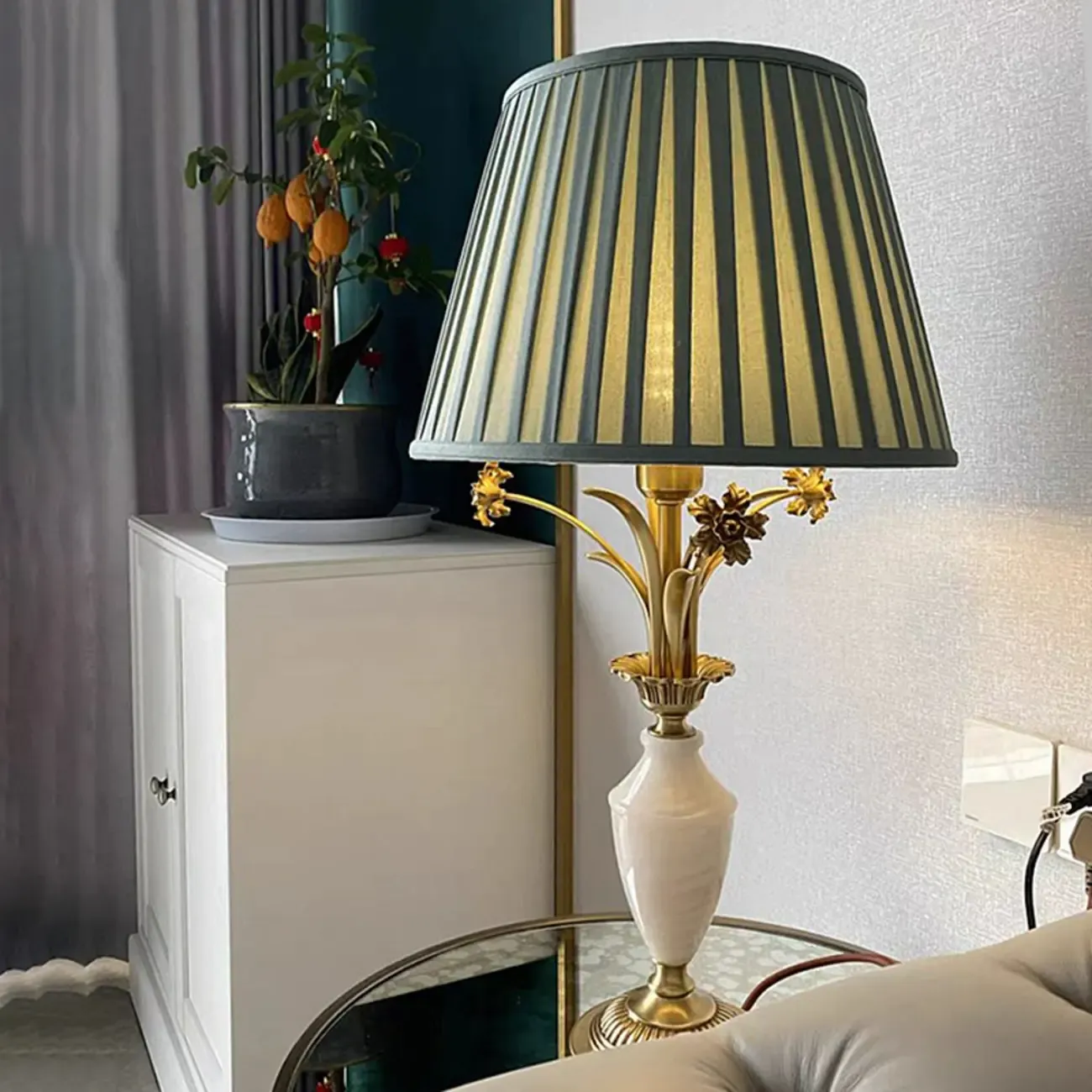 Green Elegant Metal Table Lamp Remote Control for Living Room Image - 4