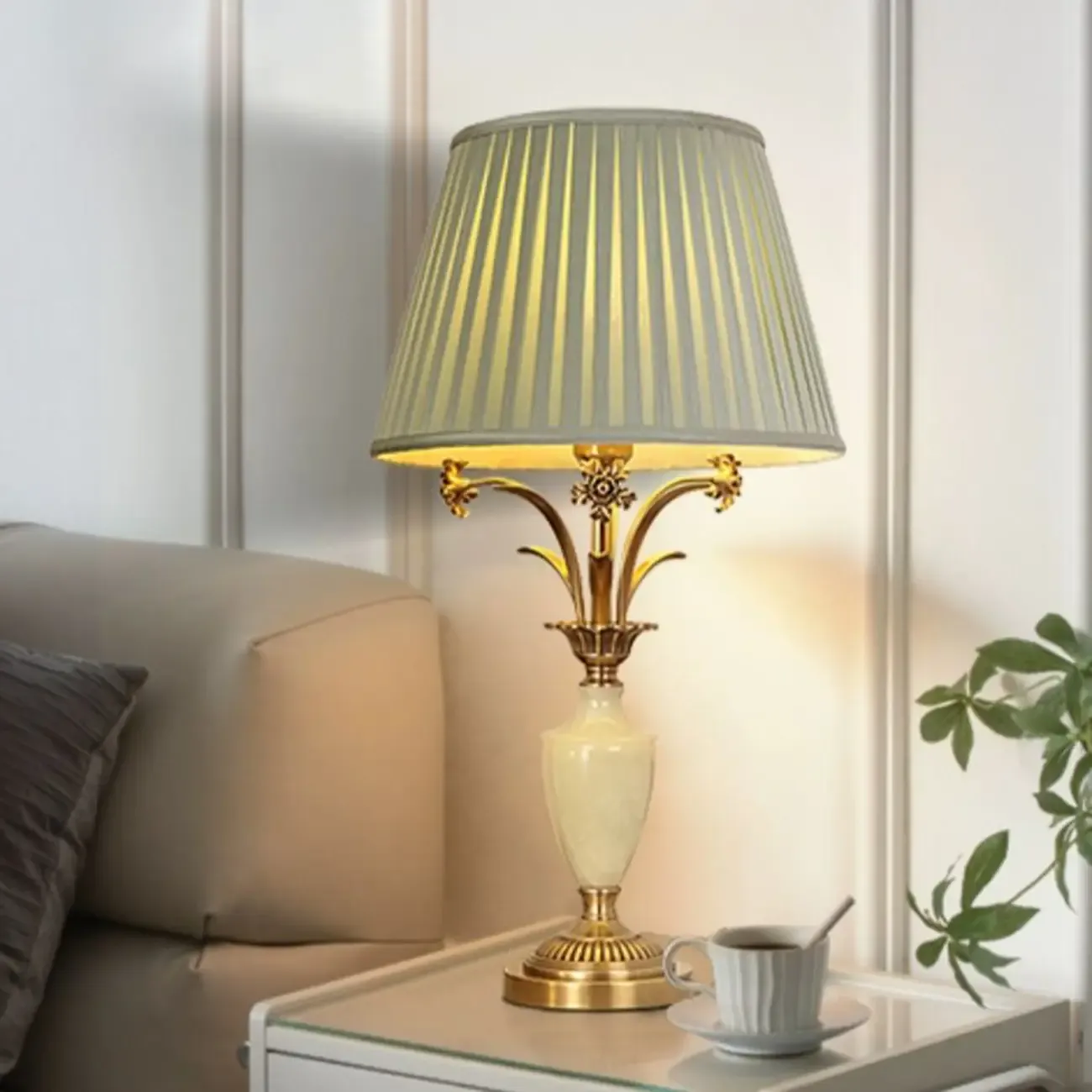 Green Elegant Metal Table Lamp Remote Control for Living Room Image - 12
