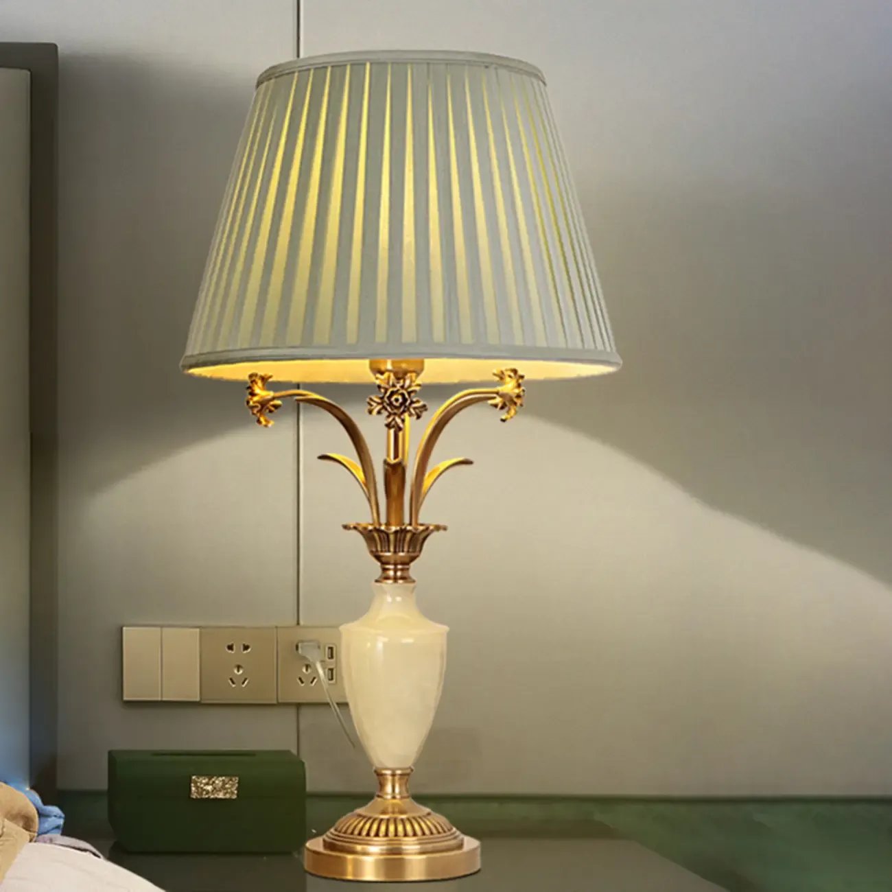 Green Elegant Metal Table Lamp Remote Control for Living Room Image - 13