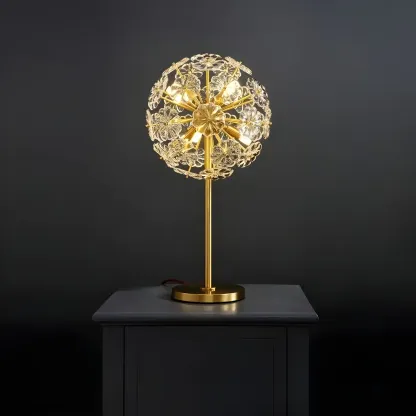 Glamorous Globe Crystal Table Lamp Gold Metal for Living Room Image - 4