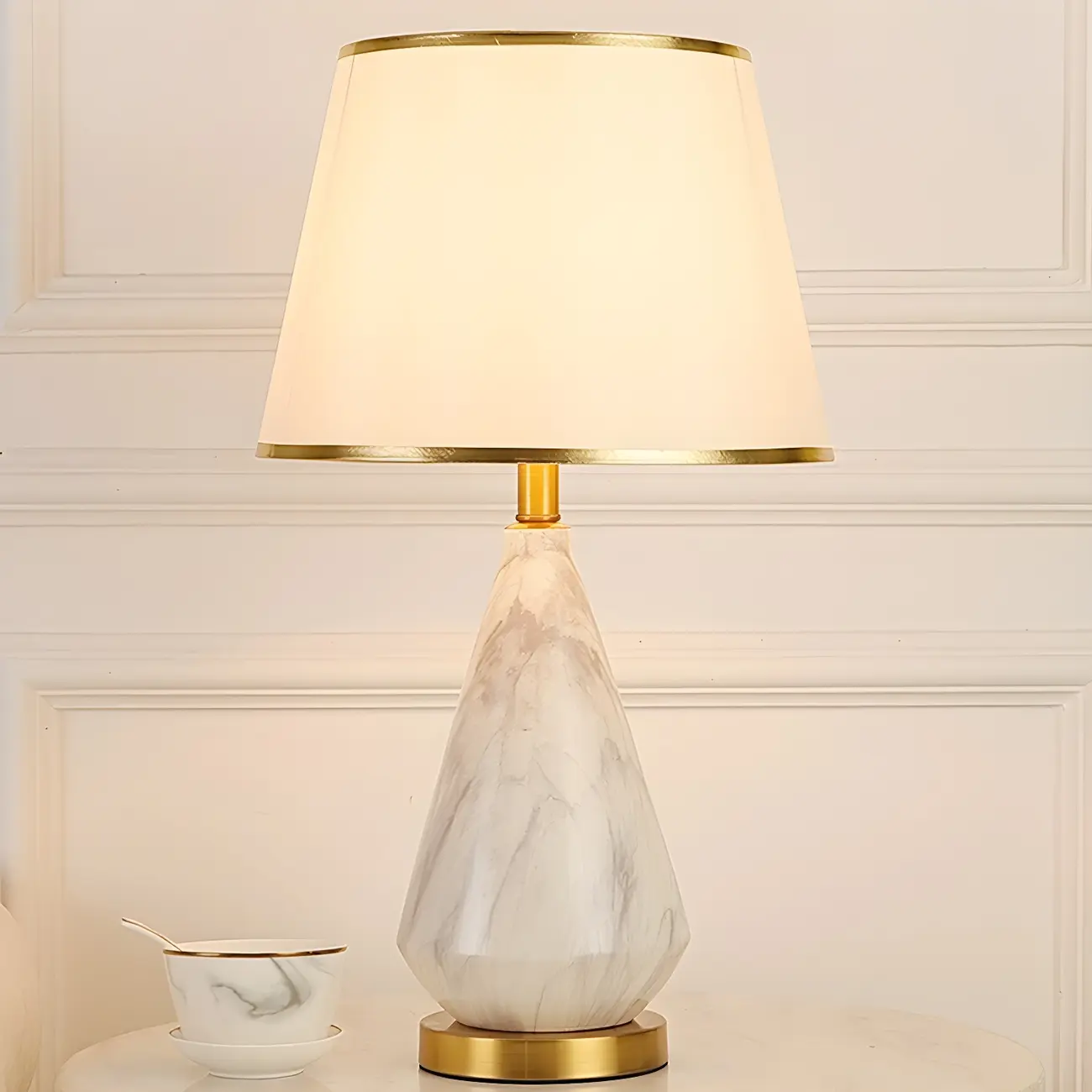Modern White Geometric Metal Table Lamp for Residential Image - 1 | homeyfad