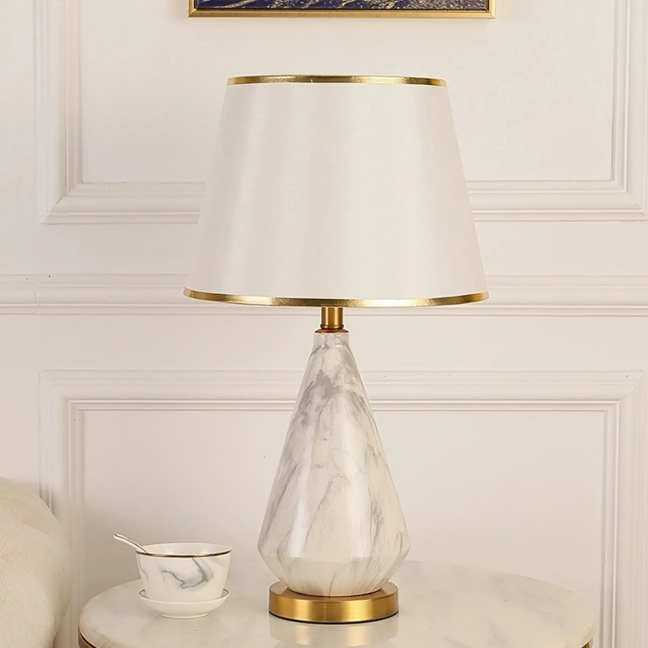 Modern White Geometric Metal Table Lamp for Residential Image - 2 | homeyfad