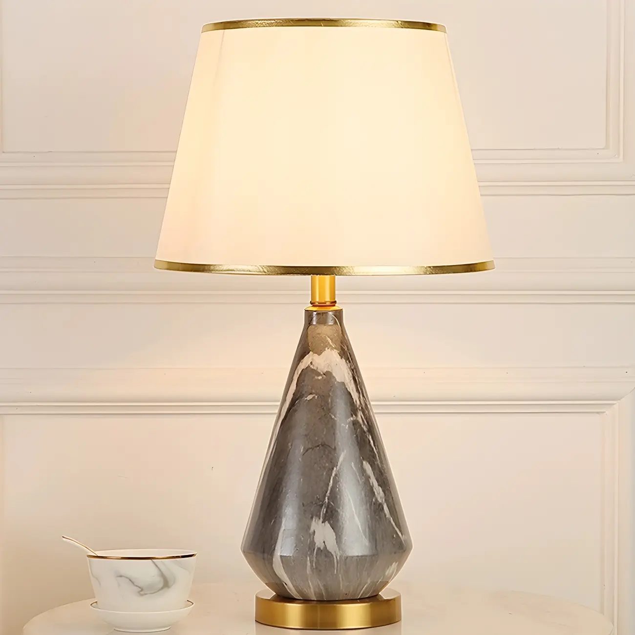 Modern White Geometric Metal Table Lamp for Residential Image - 3 | homeyfad