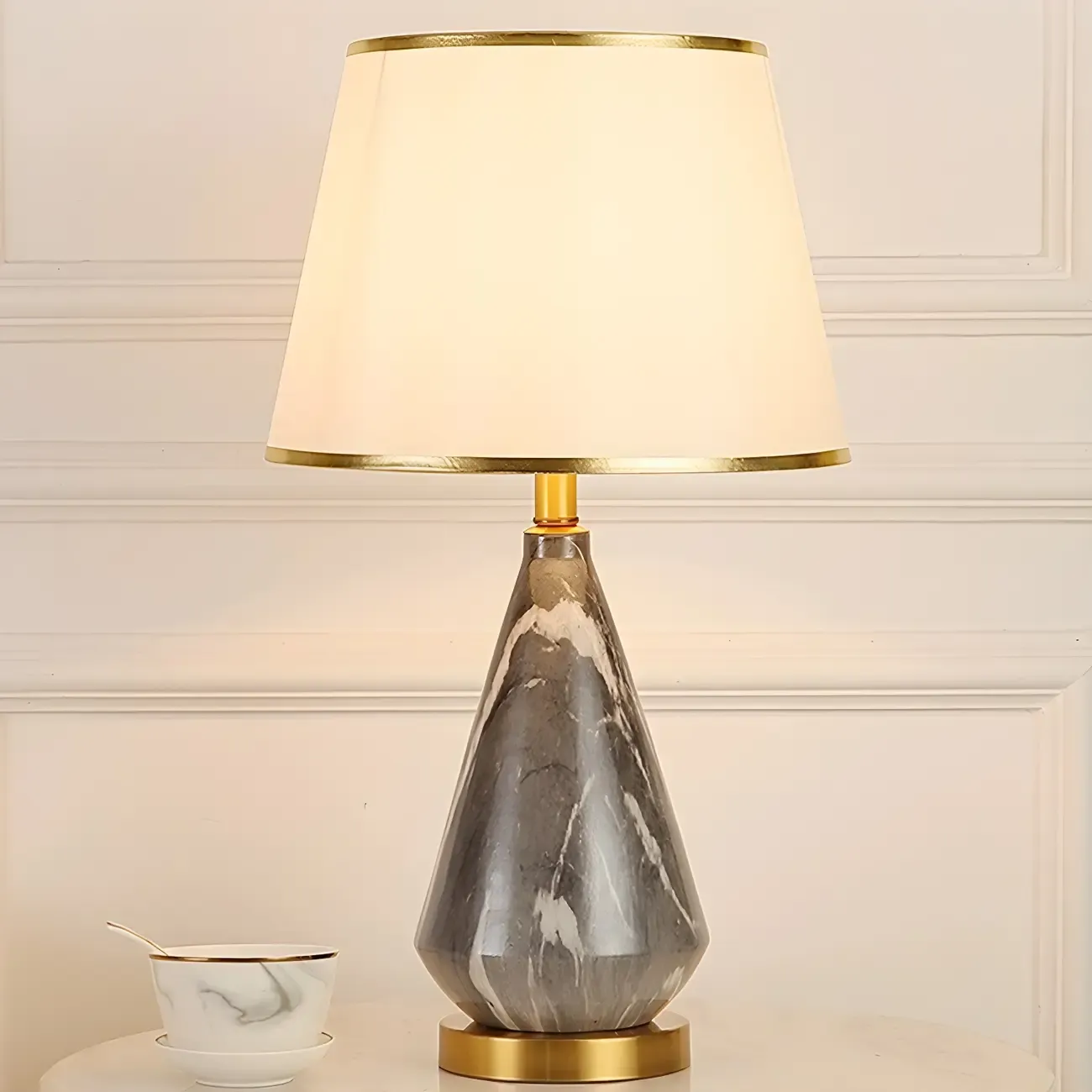 Modern White Geometric Metal Table Lamp for Residential Image - 3