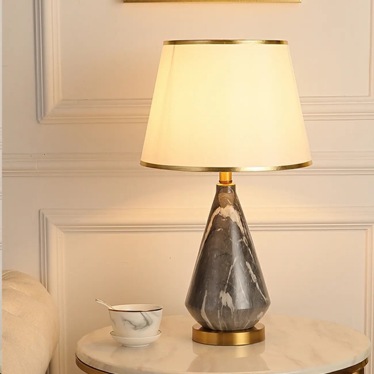 Modern White Geometric Metal Table Lamp for Residential Image - 6 | homeyfad