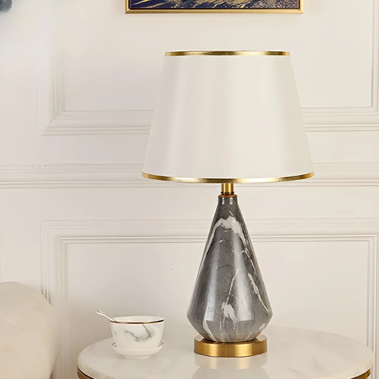 Modern White Geometric Metal Table Lamp for Residential Image - 12 | homeyfad