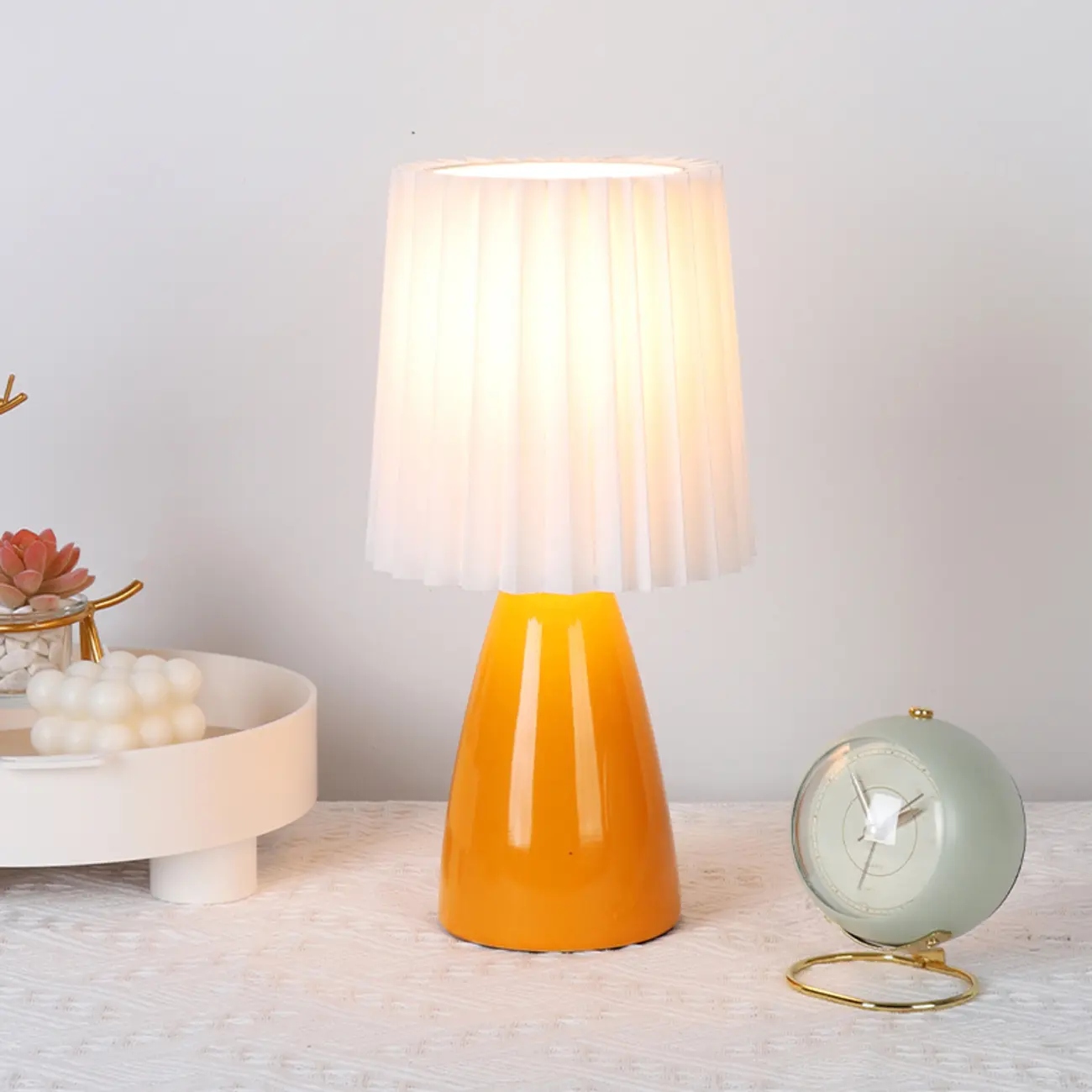 Simple Pleated Shade Ceramic Bedside Lamp Plug In Electric Image - 1 | homeyfad