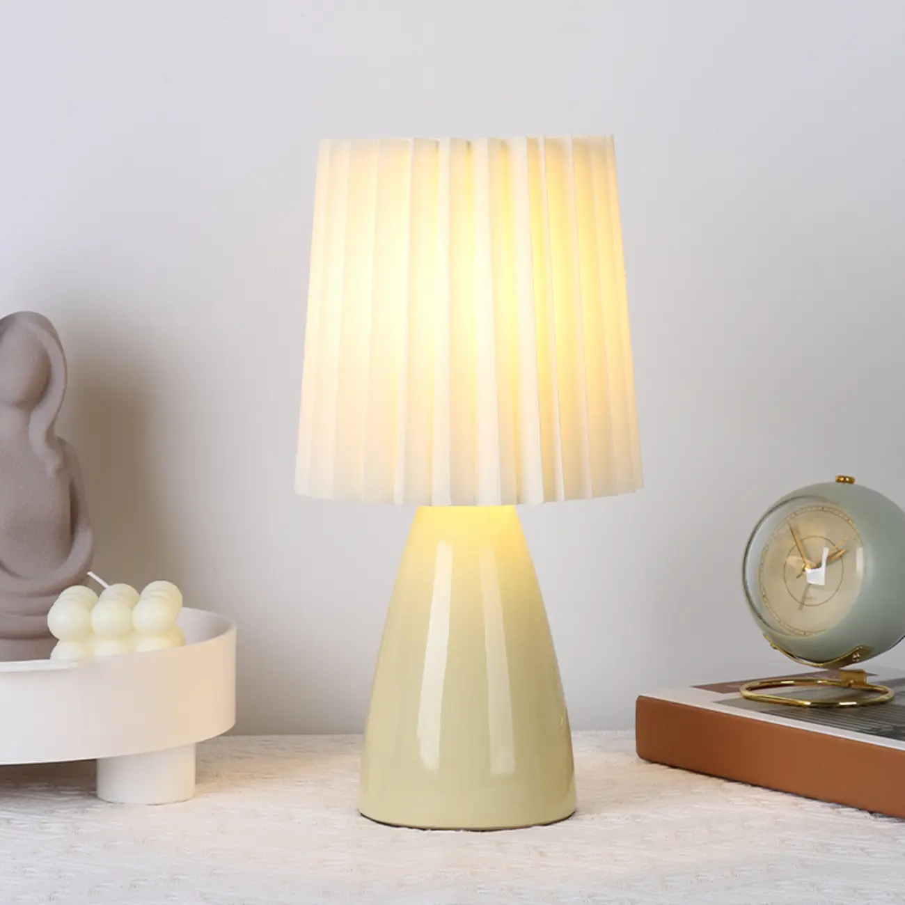 Simple Pleated Shade Ceramic Bedside Lamp Plug In Electric Image - 2 | homeyfad
