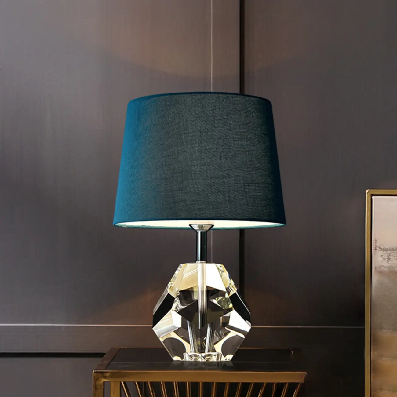 Blue Modern Geometric Crystal Table Lamp for Living Room Image - 1 | homeyfad