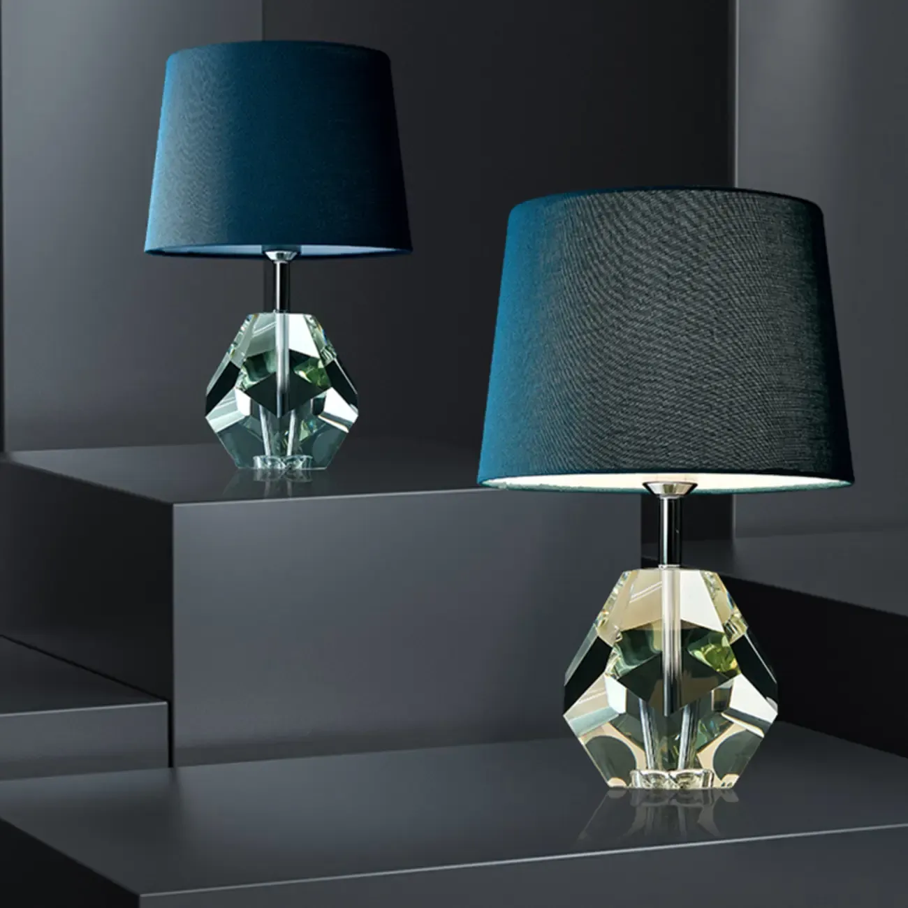 Blue Modern Geometric Crystal Table Lamp for Living Room Image - 2