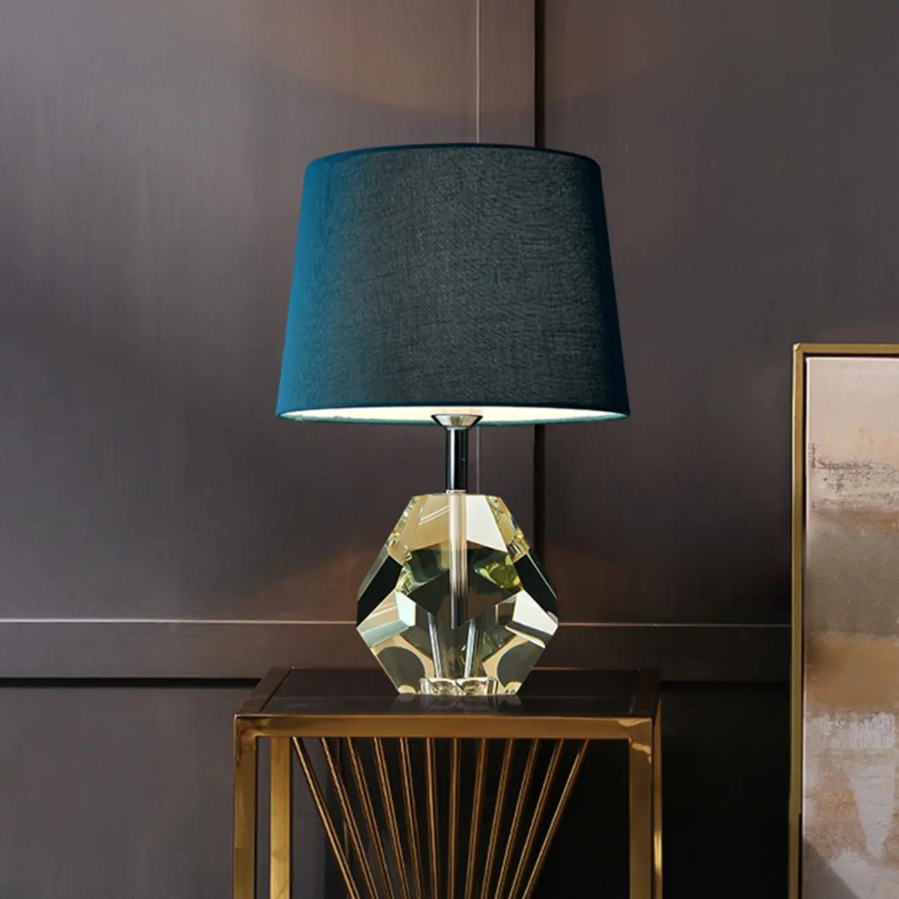 Blue Modern Geometric Crystal Table Lamp for Living Room Image - 3 | homeyfad
